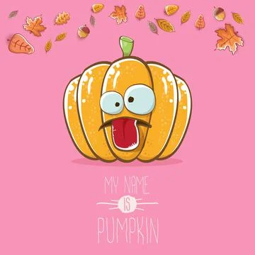 Vector funny cartoon cute orange smiling pumkin isolated on pink background. My Stock Illustration