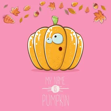 Vector funny cartoon cute orange smiling pumkin isolated on pink background. My Stock Illustration