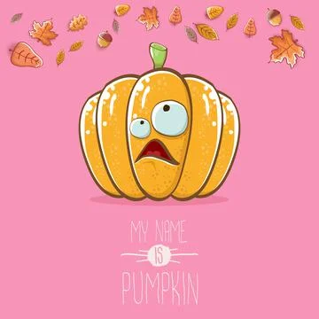 Vector funny cartoon cute orange smiling pumkin isolated on pink background. My Stock Illustration