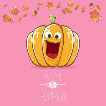 Vector funny cartoon cute orange smiling pumkin isolated on pink background. My Stock Illustration