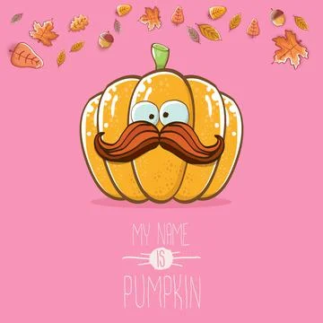 Vector funny cartoon cute orange smiling pumkin isolated on pink background. My Stock Illustration