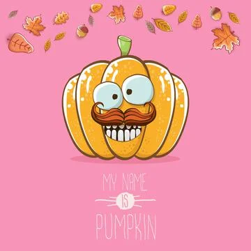 Vector funny cartoon cute orange smiling pumkin isolated on pink background. My Stock Illustration