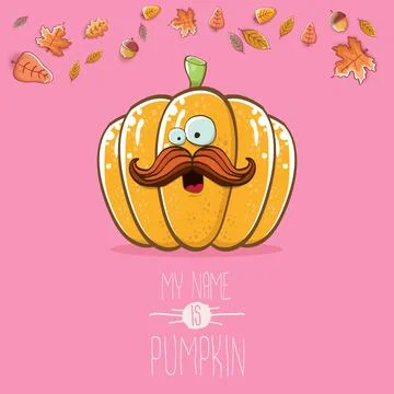 Vector funny cartoon cute orange smiling pumkin isolated on pink background. My Stock Illustration