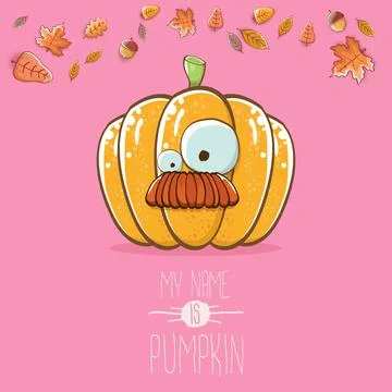 Vector funny cartoon cute orange smiling pumkin isolated on pink background. My Stock Illustration
