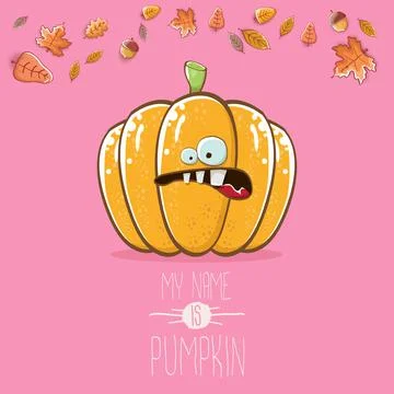 Vector funny cartoon cute orange smiling pumkin isolated on pink background. My Stockillustratie