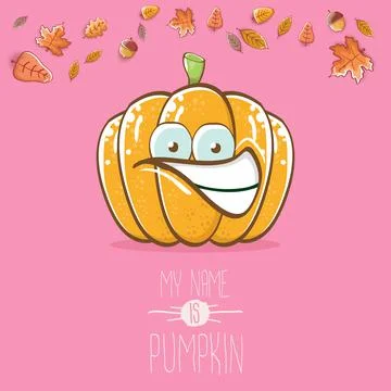 Vector funny cartoon cute orange smiling pumkin isolated on pink background. My Stock Illustration