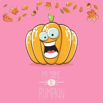Vector funny cartoon cute orange smiling pumkin isolated on pink background. My Stock Illustration