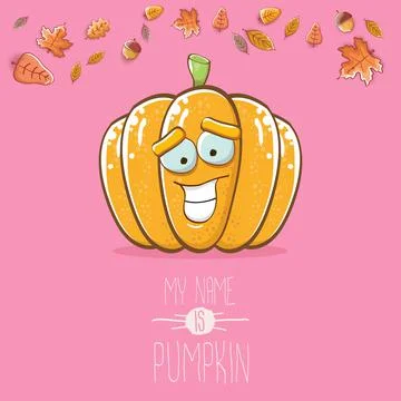 Vector funny cartoon cute orange smiling pumkin isolated on pink background. My Stock Illustration