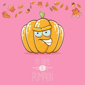 Vector funny cartoon cute orange smiling pumkin isolated on pink background. My Stock Illustration