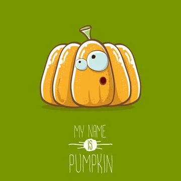 Vector funny cartoon cute orange smiling pumkin isolated on green background. My Illustrazione stock