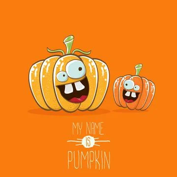 Vector funny cartoon cute orange smiling friends pumkins isolated on orange 스톡 일러스트