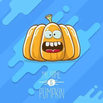 Vector funny cartoon cute orange smiling pumkin isolated on blue background. My Stock Illustration