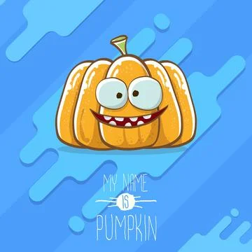 Vector funny cartoon cute orange smiling pumkin isolated on blue background. My Stock Illustration