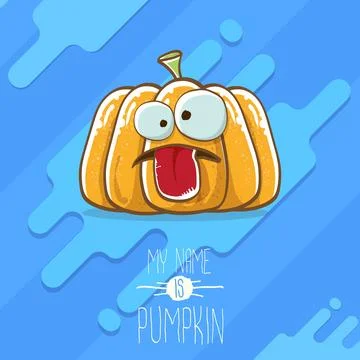 Vector funny cartoon cute orange smiling pumkin isolated on blue background. My Stock Illustration