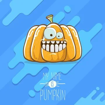 Vector funny cartoon cute orange smiling pumkin isolated on blue background. My Stock Illustration