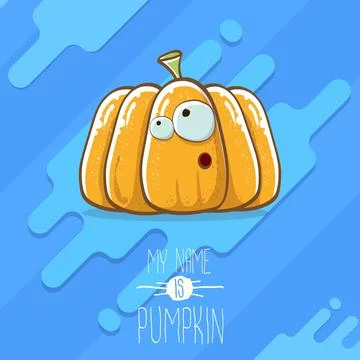 Vector funny cartoon cute orange smiling pumkin isolated on blue background. My Stock Illustration