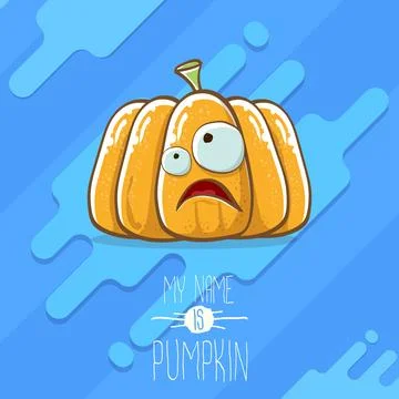 Vector funny cartoon cute orange smiling pumkin isolated on blue background. My Stock Illustration