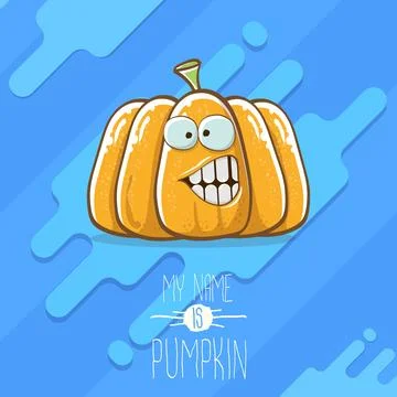 Vector funny cartoon cute orange smiling pumkin isolated on blue background. My Stock Illustration