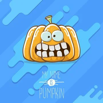Vector funny cartoon cute orange smiling pumkin isolated on blue background. My Stock Illustration