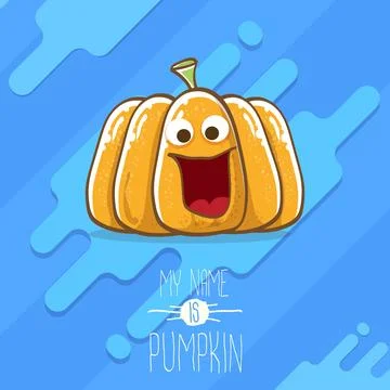 Vector funny cartoon cute orange smiling pumkin isolated on blue background. My Stock Illustration