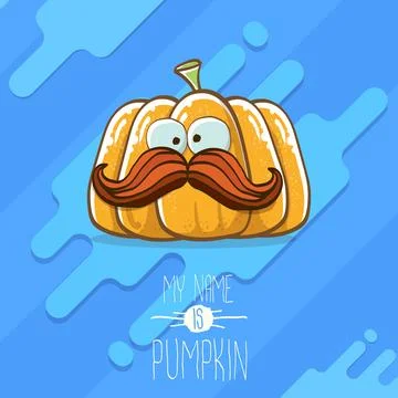 Vector funny cartoon cute orange smiling pumkin isolated on blue background. My Stock Illustration