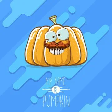 Vector funny cartoon cute orange smiling pumkin isolated on blue background. My Stock Illustration