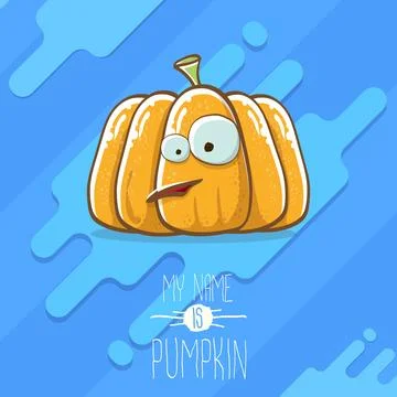 Vector funny cartoon cute orange smiling pumkin isolated on blue background. My Stock Illustration