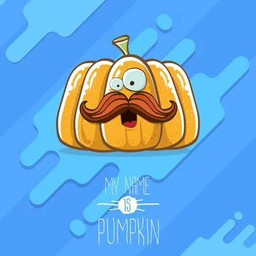 Vector funny cartoon cute orange smiling pumkin isolated on blue background. My Stock Illustration