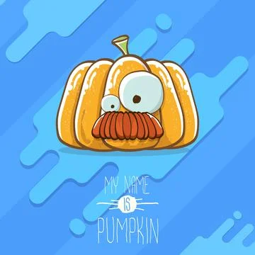 Vector funny cartoon cute orange smiling pumkin isolated on blue background. My Stock Illustration