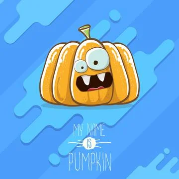 Vector funny cartoon cute orange smiling pumkin isolated on blue background. My Stock Illustration