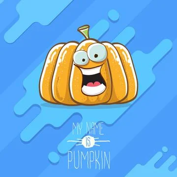 Vector funny cartoon cute orange smiling pumkin isolated on blue background. My Stock Illustration
