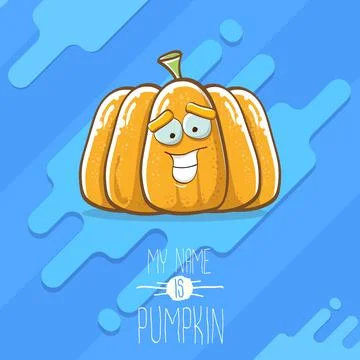 Vector funny cartoon cute orange smiling pumkin isolated on blue background. My Stock Illustration