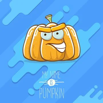 Vector funny cartoon cute orange smiling pumkin isolated on blue background. My Stock Illustration
