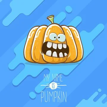 Vector funny cartoon cute orange smiling pumkin isolated on blue background. My 库存插图