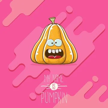 Vector funny cartoon cute orange smiling pumkin isolated on abstract pink Stock Illustration