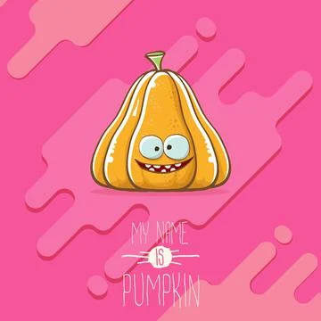 Vector funny cartoon cute orange smiling pumkin isolated on abstract pink Illustrazione stock