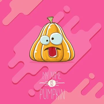 Vector funny cartoon cute orange smiling pumkin isolated on abstract pink Stock Illustration