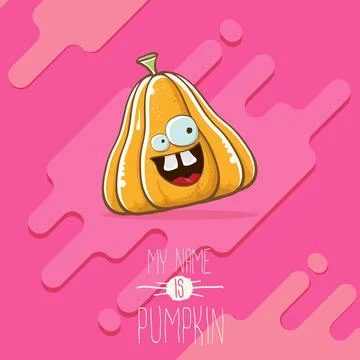 Vector funny cartoon cute orange smiling pumkin isolated on abstract pink Stock Illustration