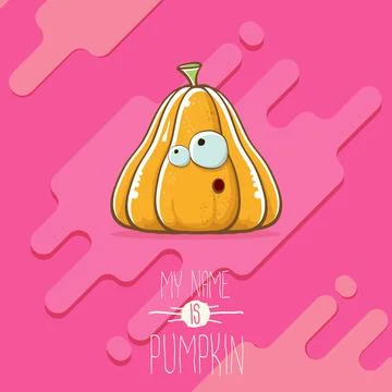 Vector funny cartoon cute orange smiling pumkin isolated on abstract pink Stock Illustration