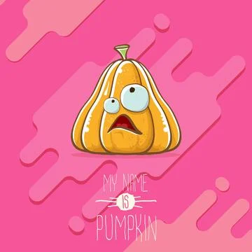 Vector funny cartoon cute orange smiling pumkin isolated on abstract pink 스톡 일러스트