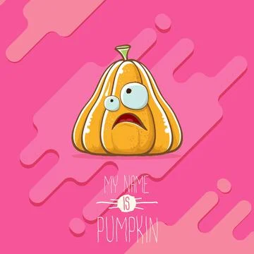 Vector funny cartoon cute orange smiling pumkin isolated on abstract pink Stock Illustration