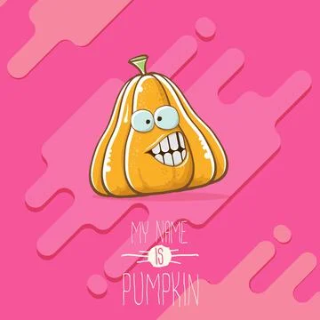 Vector funny cartoon cute orange smiling pumkin isolated on abstract pink Stock Illustration