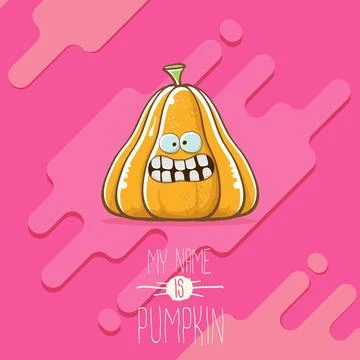 Vector funny cartoon cute orange smiling pumkin isolated on abstract pink Stock Illustration