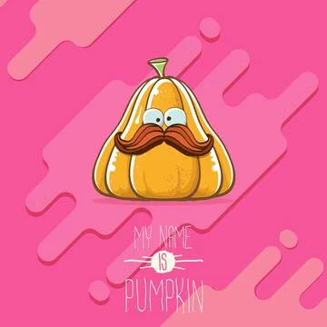 Vector funny cartoon cute orange smiling pumkin isolated on abstract pink 库存插图