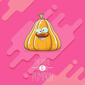 Vector funny cartoon cute orange smiling pumkin isolated on abstract pink 库存插图