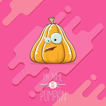 Vector funny cartoon cute orange smiling pumkin isolated on abstract pink Stock Illustration