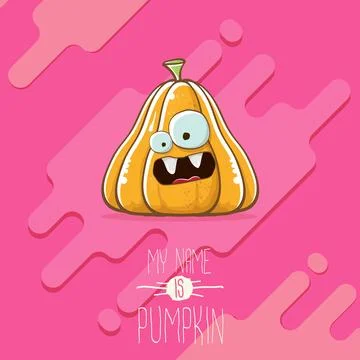 Vector funny cartoon cute orange smiling pumkin isolated on abstract pink Stock Illustration