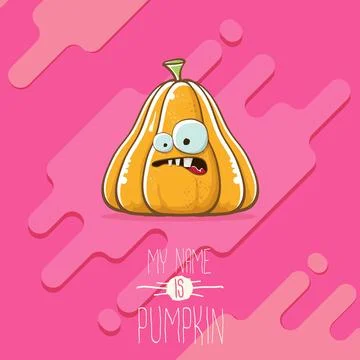 Vector funny cartoon cute orange smiling pumkin isolated on abstract pink 스톡 일러스트