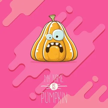 Vector funny cartoon cute orange smiling pumkin isolated on abstract pink 스톡 일러스트