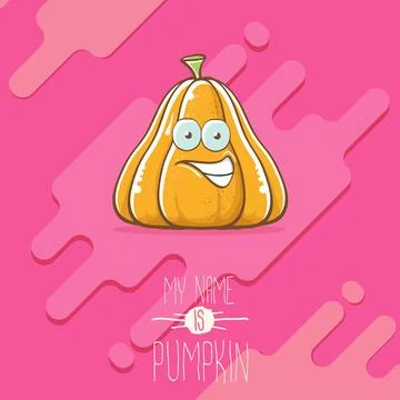 Vector funny cartoon cute orange smiling pumkin isolated on abstract pink Stock Illustration